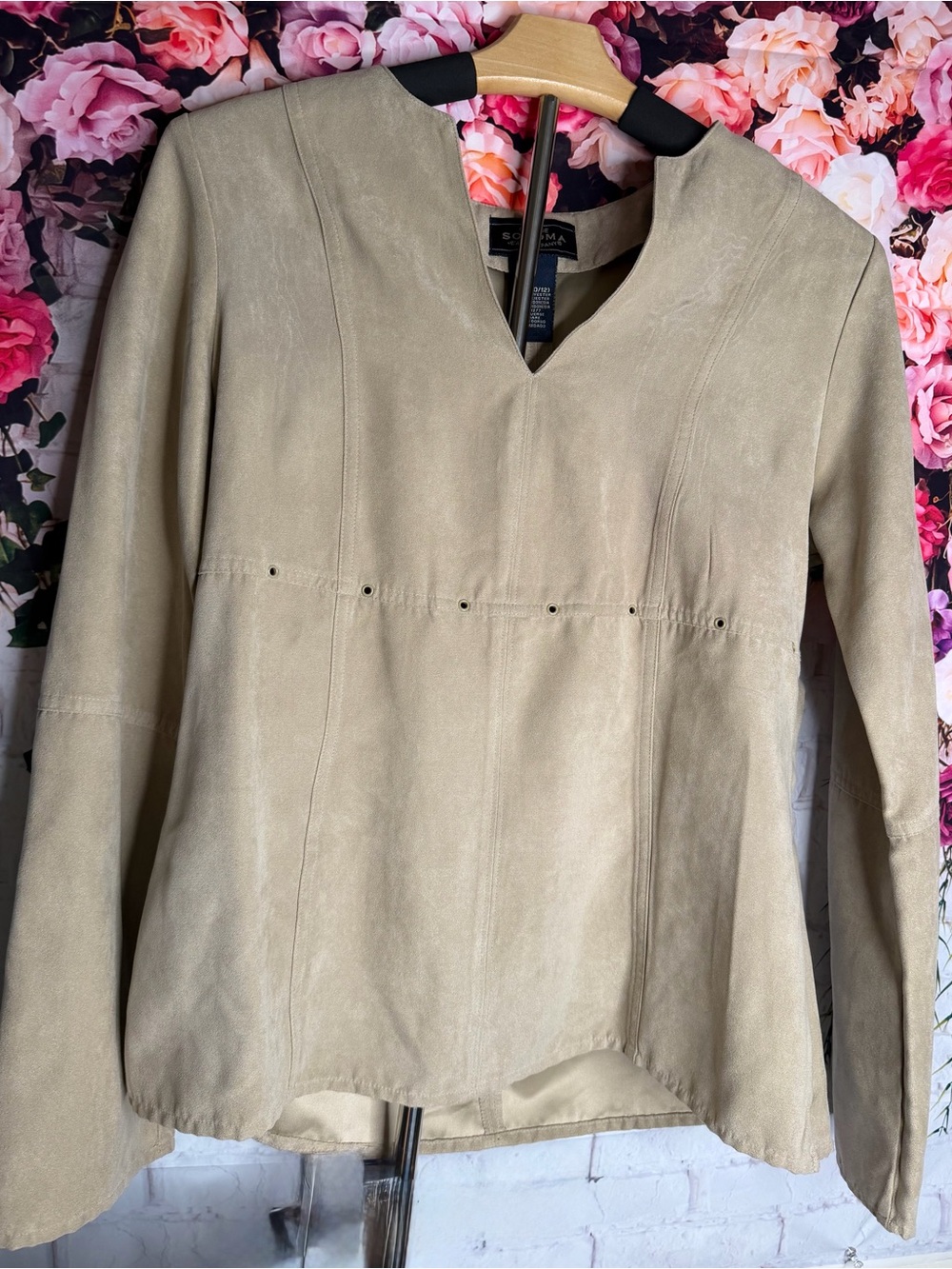 Y2K Sonoma Taupe Suede-Effect Notch Neck Top